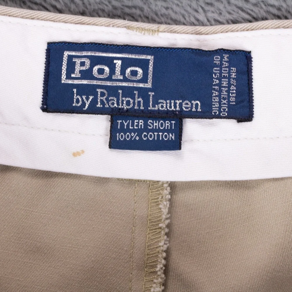 VTG Polo Ralph Lauren Tyler Short Mens 38 Khaki Tan Pleated Chino Cotton Shorts